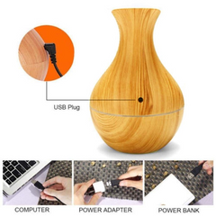USB LED Wood Grain Aroma Humidifier & Essential Oil Diffuser – 7 Color Light | 130ml Cool Mist Air Purifier for Home & Office