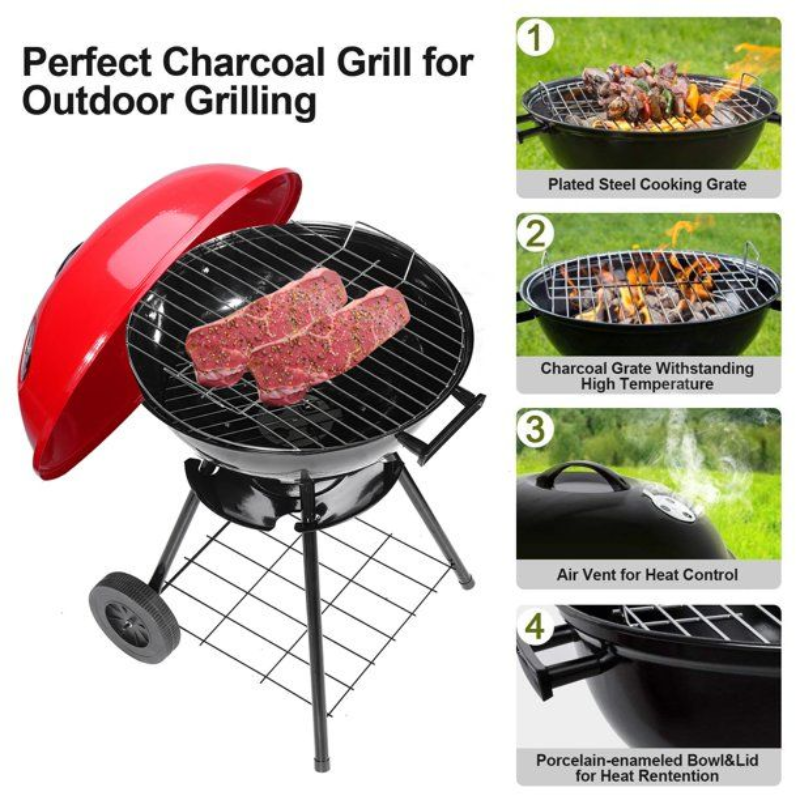 Portable Charcoal BBQ Kettle Grill with Wheels – 57cm (22-Inch) Outdoor Braai for Patio, Camping & Tailgating