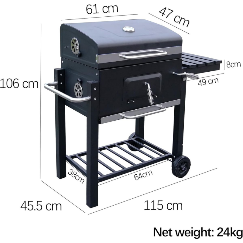Portable Barbecue Charcoal Grill - Multifunctional Smoker with Adjustable Temperature, Wheels, and Handles for Outdoor Cooking