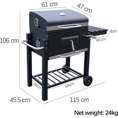 Portable Barbecue Charcoal Grill - Multifunctional Smoker with Adjustable Temperature, Wheels, and Handles for Outdoor Cooking