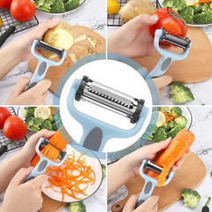 3-in-1 Rotating Blade Vegetable Peeler – Standard, Serrated & Julienne Stainless Steel Peeler with Non-Slip Handle