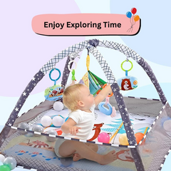 Newborn Baby Play Gym & Activity Mat with 5 Hanging Toys, 18 Ocean Balls, Soft Washable Cotton Base & Carry Bag – Perfect for 0-24 Months