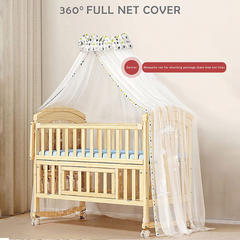 Multifunctional Extendable Wooden Crib | Rocking Baby Bed with Mattress & Canopy