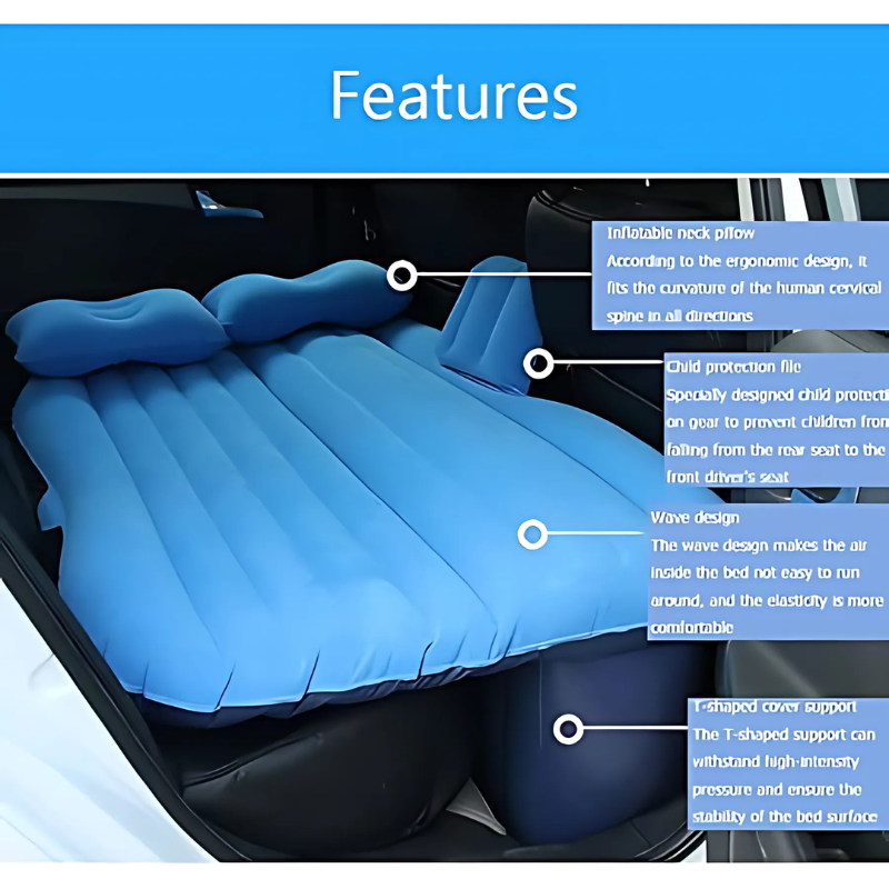 Car Travel Air Mattress – Portable Back Seat Car Sleeping Pad with Electric Air Pump – Fast Inflation for Camping, Travel, Hiking, and More