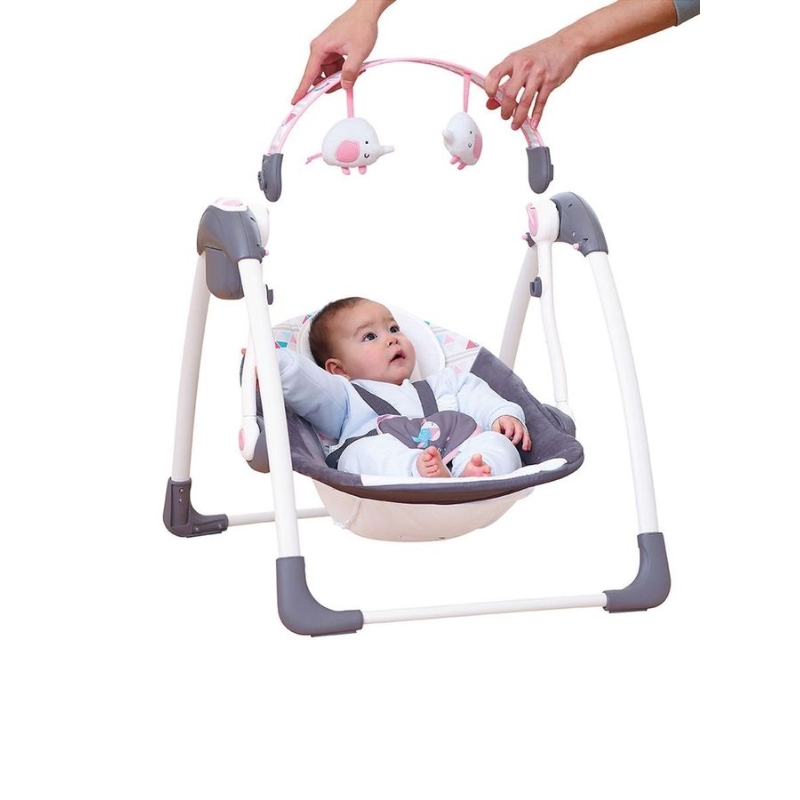 Deluxe Portable Baby Swing – 5-Speed, Safety Harness, Toy Bar & Comfort