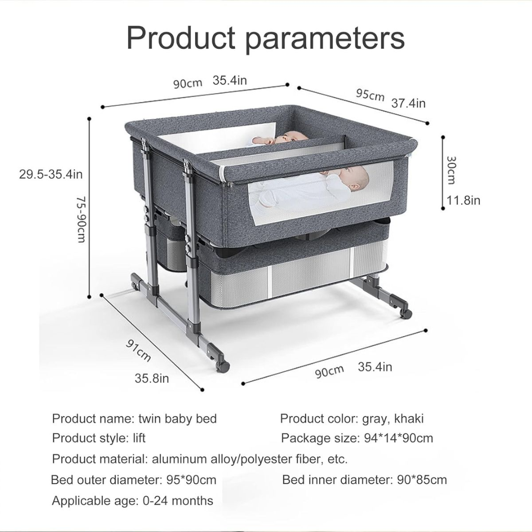 Foldable Twin Bedside Baby Cot – 4-in-1 Convertible, Portable & Adjustable Baby Crib