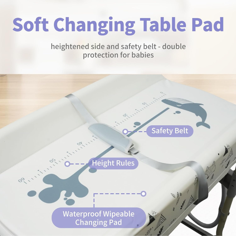 2-in-1 Baby Bathtub & Changing Table – Portable Diaper Changing Station with Storage & Adjustable Height
