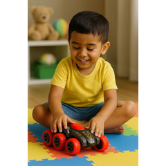 🏎️ Rolling Inertia Stunt Car – 6-Wheel Design, Double-Sided Action, Unbreakable Body (Red & Black)