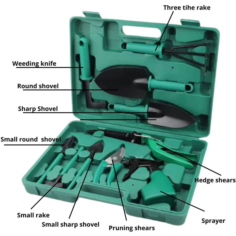 10-Piece Heavy Duty Stainless Steel Gardening Tool Kit with Carrying Case