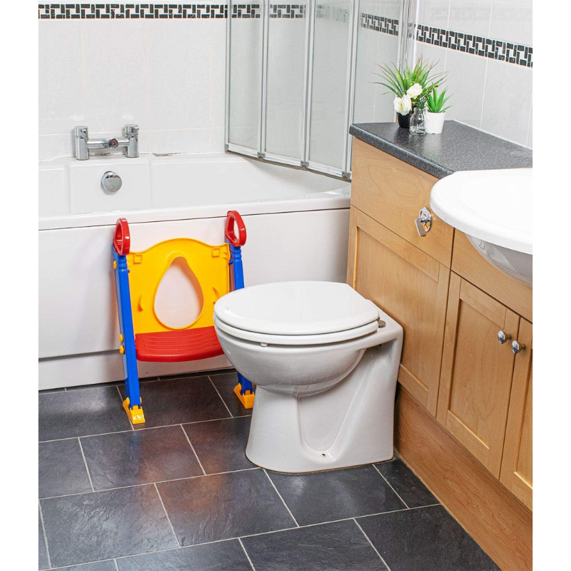 Baby Potty Training Seat with Step Stool Ladder – Sturdy, Anti-Slip, Foldable Toilet Trainer for Toddlers – Red, Blue, Yellow Combo