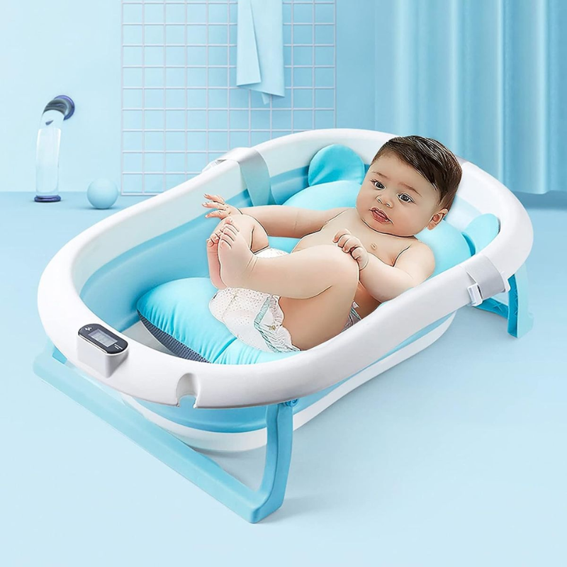 Foldable Baby Bathtub with Temperature Sensing | Lightweight, Safe, and Travel-Friendly