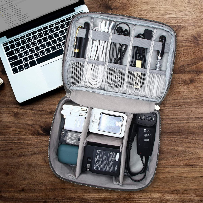 Waterproof Travel Cable Organizer Bag - Double Layer Electronic Accessories Case with DIY Compartments, Lightweight & Portable