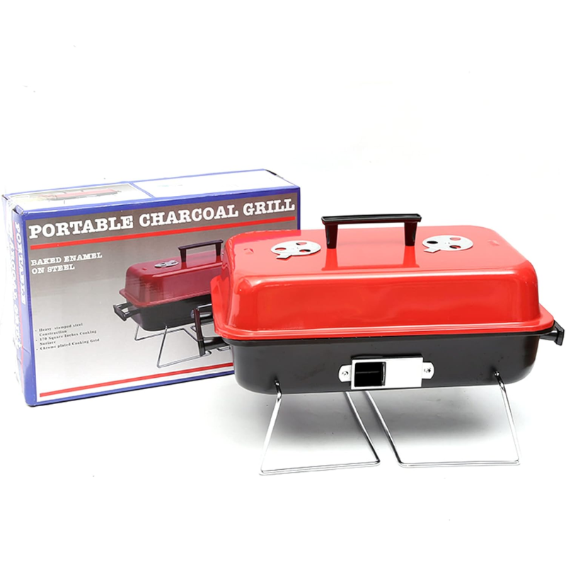 Portable Charcoal BBQ Grill – Lightweight Folding Grill for Burgers, Sandwiches, Outdoor Cooking, Camping & Backyard – Red