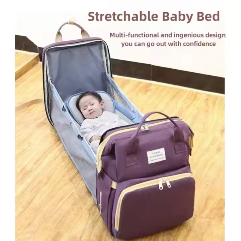 Crib Nappy Travel Foldable Waterproof Backpack Maternity Diaper Bag with Bassinet