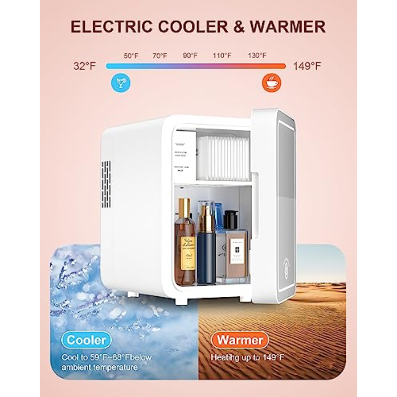 5L Skincare Mini Fridge with LED Mirror – Portable Cooler & Warmer for Cosmetics, Bedroom, Car & Office