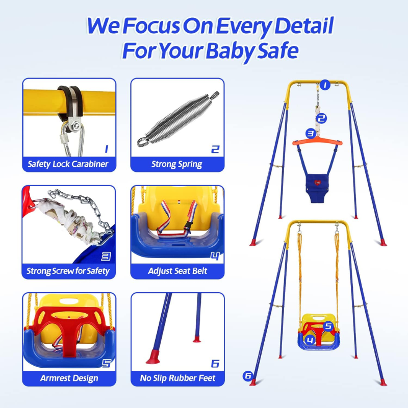 3-in-1 Toddler Swing Set and Baby Jumper with Foldable Metal Frame – Indoor & Outdoor Play