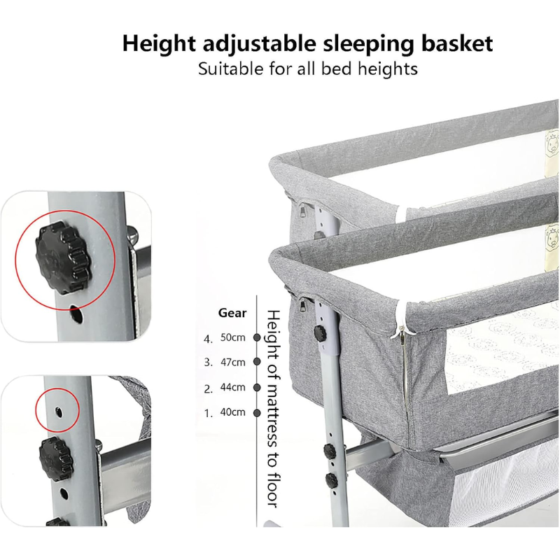 Crib with Mosquito Net, Storage Basket, and Wheels