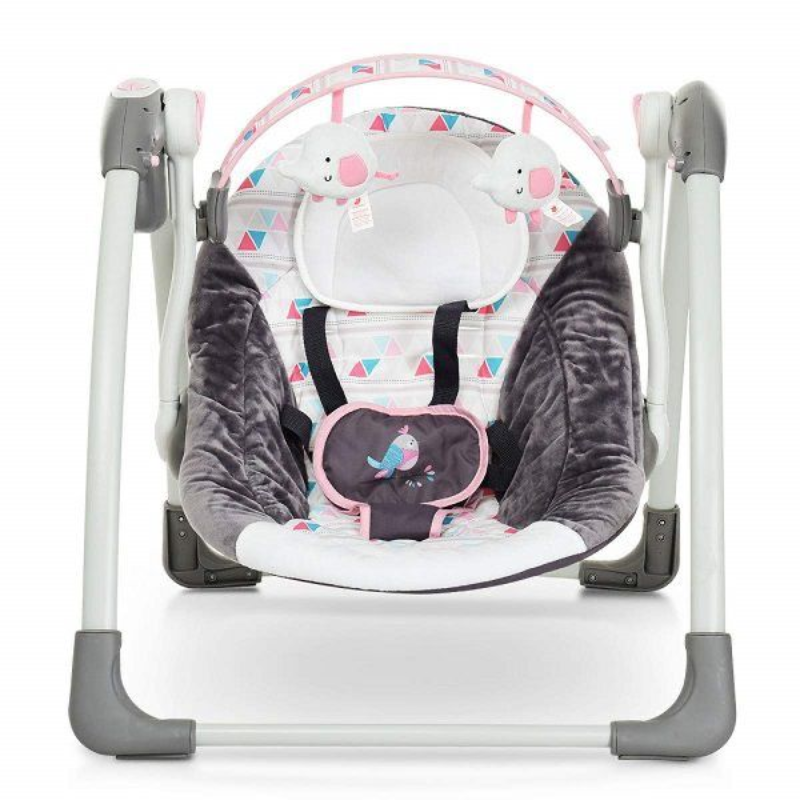 Deluxe Portable Baby Swing – 5-Speed, Safety Harness, Toy Bar & Comfort