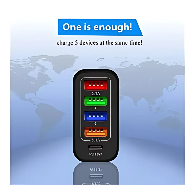 48W Quick Charging Adapter - Worldwide Travel Power Adapter (White), Multiple USB Ports, Universal Compatibility