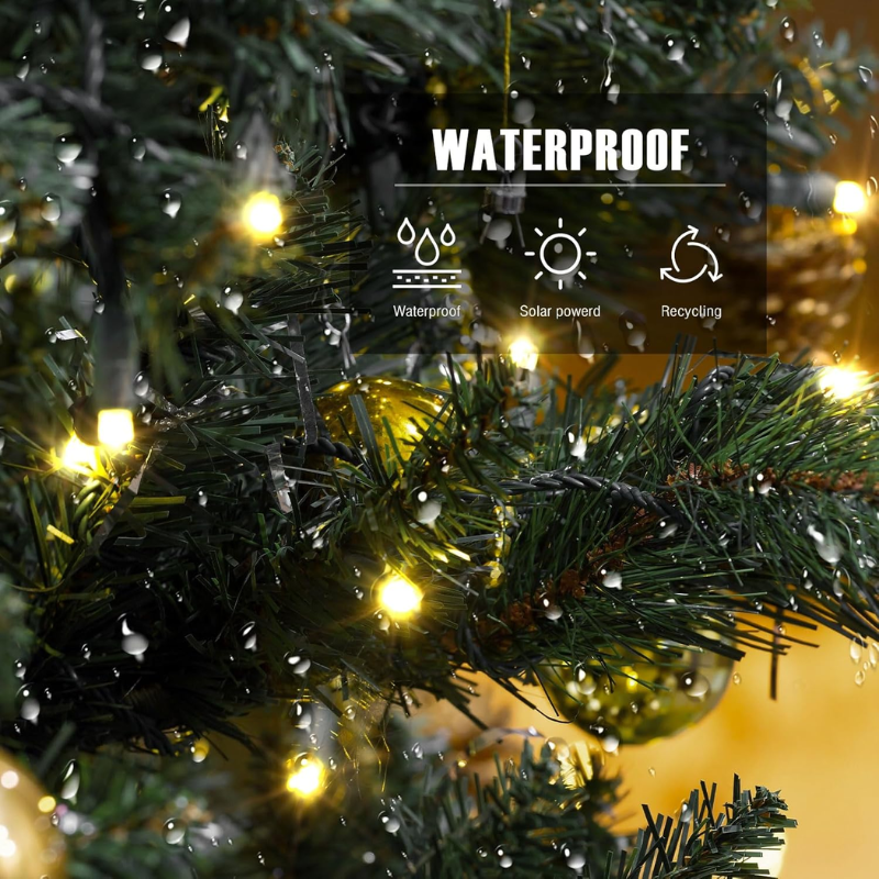 Waterproof Solar Powered String Lights - 10m | 200 LED | 8 Modes | Warm White Outdoor Fairy Lights