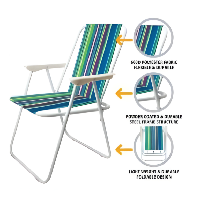 74x56x53cm Lightweight Foldable Outdoor Striped Camping Chair with Armrests – Portable & Durable
