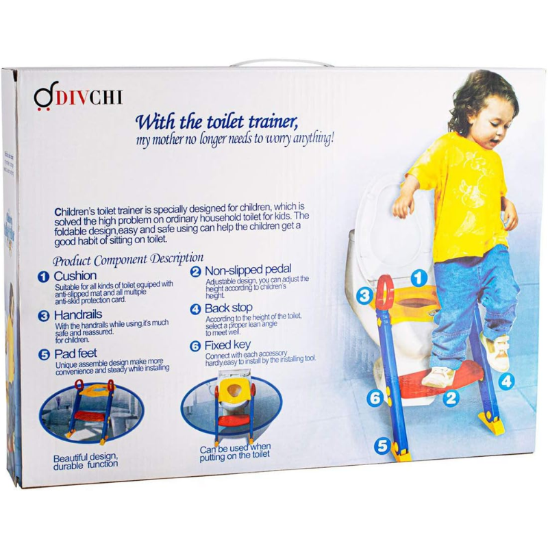Baby Potty Training Seat with Step Stool Ladder – Sturdy, Anti-Slip, Foldable Toilet Trainer for Toddlers – Red, Blue, Yellow Combo