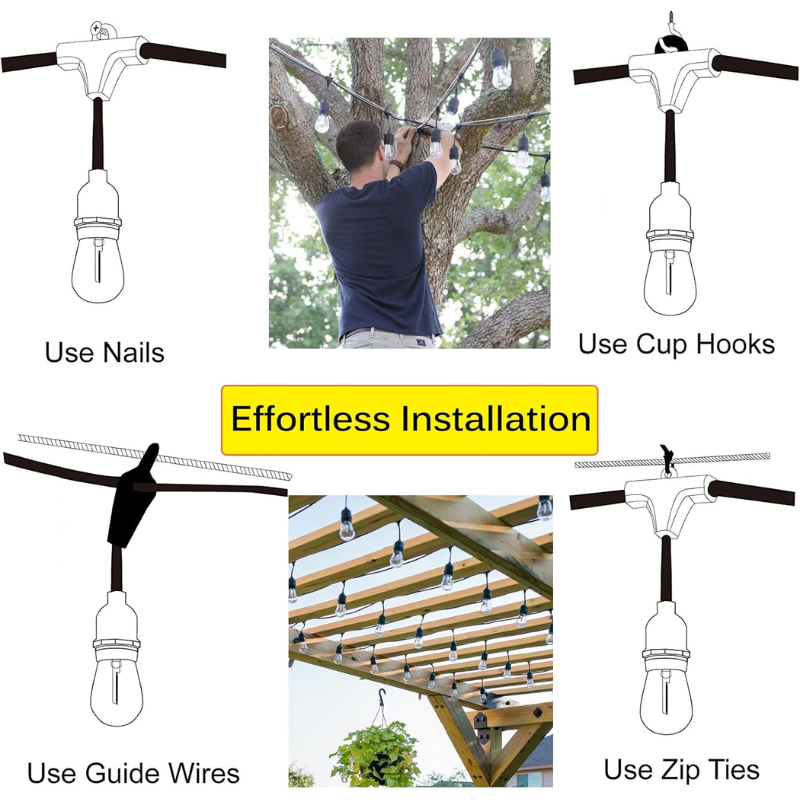 Outdoor LED String Lights 5M – Heavy-Duty Waterproof Patio Lights with 32 Dimmable Shatterproof Bulbs for Gazebo, Pergola, Bistro, Backyard & Garden