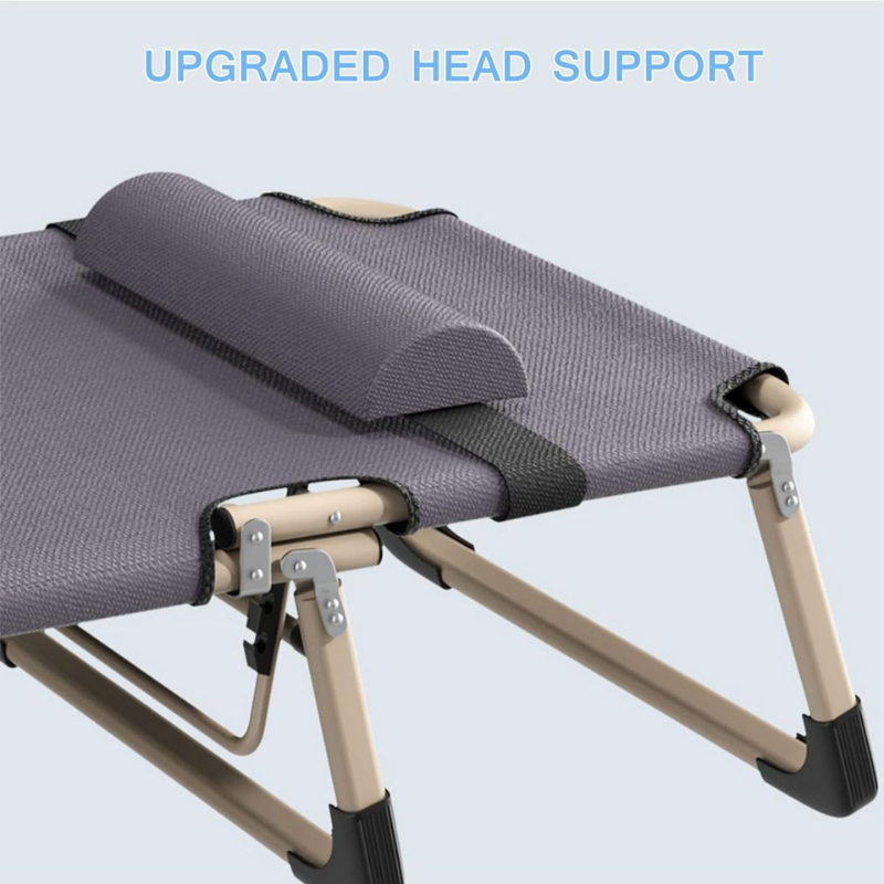 Reclining Foldable Outdoor Sun Lounger Cot Bed with Pillow – Heavy-Duty, Lightweight & Compact Camping Bed