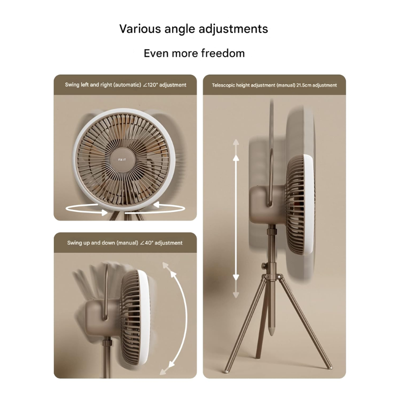 Portable Camping Fan – 10,000 mAh Rechargeable Battery, LED Light, Remote Control, Quiet & Adjustable Airflow