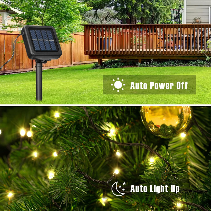 Waterproof Solar Powered String Lights - 10m | 200 LED | 8 Modes | Warm White Outdoor Fairy Lights
