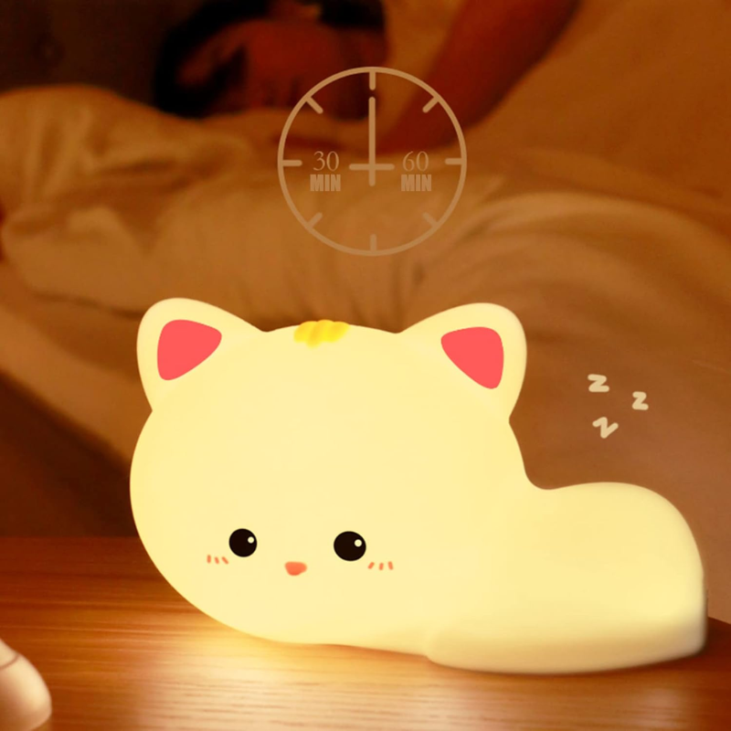 Cute Kitten Night Light for Kids - Soft Silicone Nursery Lamp with 8-Color Changing LED & Remote Control