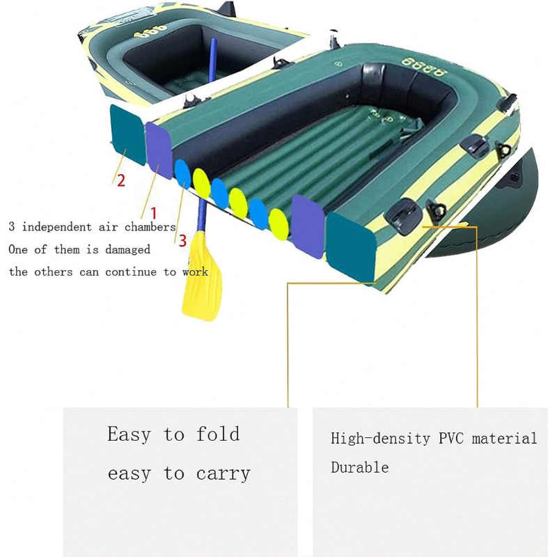Durable 3-Person Inflatable Rubber Boat – Wear-Resistant Kayak for Fishing & Water Sports
