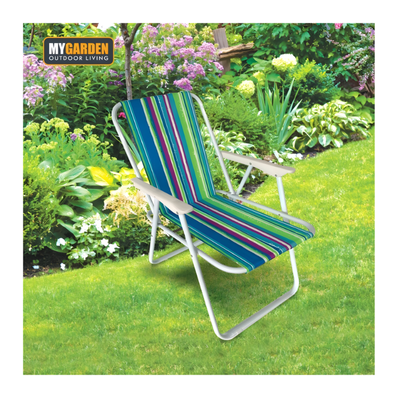 74x56x53cm Lightweight Foldable Outdoor Striped Camping Chair with Armrests – Portable & Durable