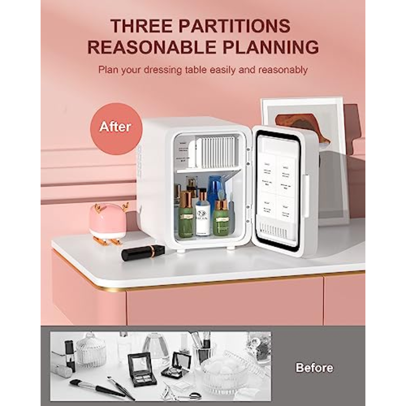 5L Skincare Mini Fridge with LED Mirror – Portable Cooler & Warmer for Cosmetics, Bedroom, Car & Office