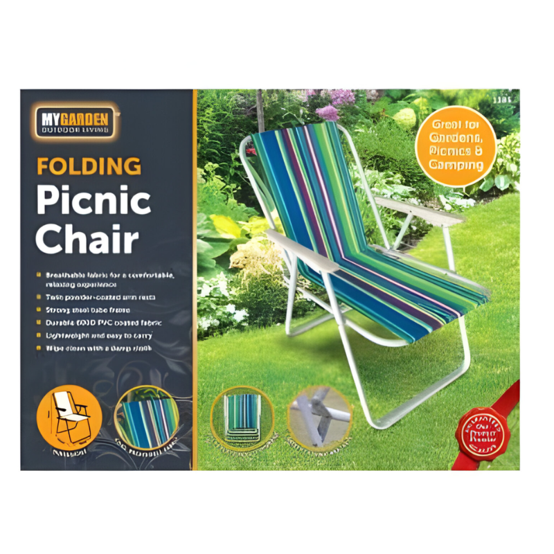 74x56x53cm Lightweight Foldable Outdoor Striped Camping Chair with Armrests – Portable & Durable