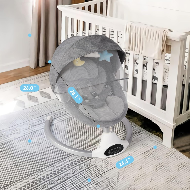 Best Baby Swing for Infants – Bluetooth Baby Rocker with 5-Point Harness, 10 Lullabies, 3 Speeds & Remote Control – Grey