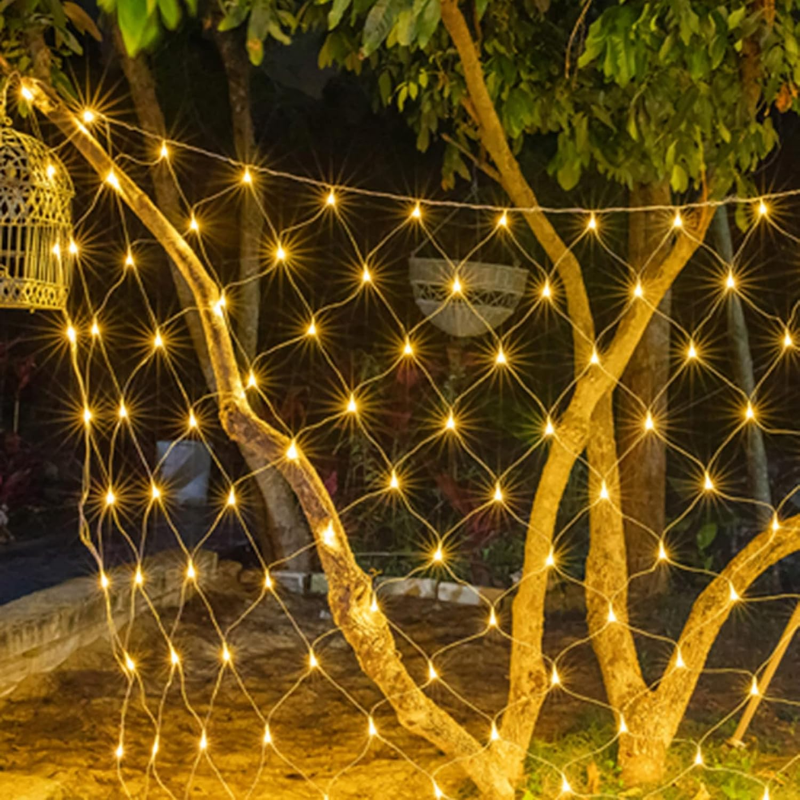 Outdoor Solar Christmas Net Lights – Waterproof LED Fairy Mesh Lights with Remote, 8 Modes, Warm White, 3m x 2m, 192 LEDs – Garden, Patio, Party & Wedding Decor