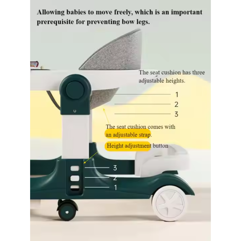 Foldable 3-in-1 Plastic Baby Walker with Silent Wheels for 6-12 Months