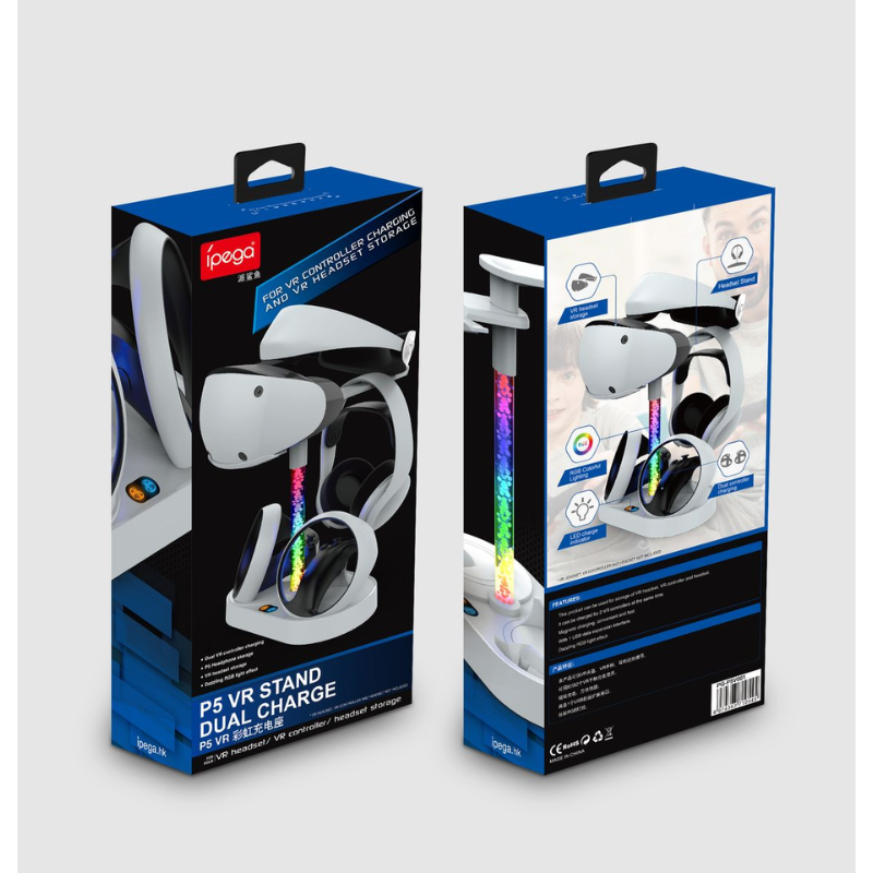 4-in-1 PS VR2 Stand with Dual Controller Charger, RGB Lights & Headset Holder – PG-P5V001