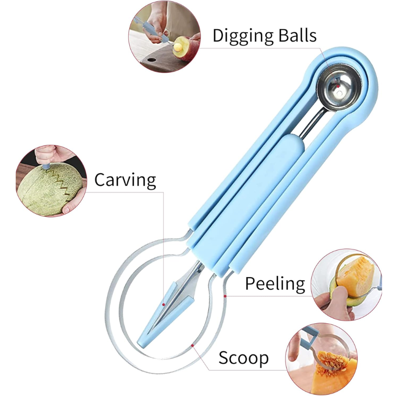 4-in-1 Fruit Carving Tool Set YD451475 – Double-Headed Melon Baller, Scooper & Garnish Knife for Fruit & Vegetable Prep