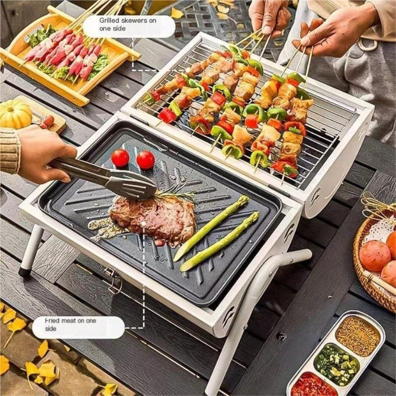 Portable Foldable BBQ Braai Grill – Compact Charcoal Barbecue for Picnics, Camping & Patios (35x27 cm)
