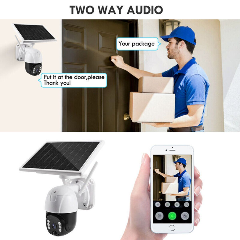 Smart Solar Powered 5MP Wireless Outdoor PTZ Security Camera with Night Vision & 8GB SD Card