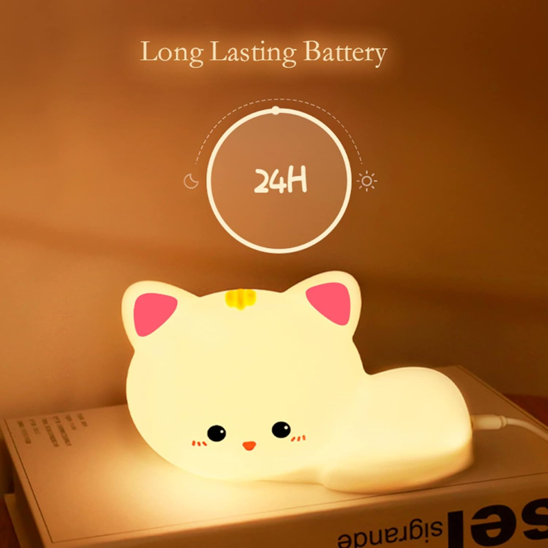 Cute Kitten Night Light for Kids - Soft Silicone Nursery Lamp with 8-Color Changing LED & Remote Control