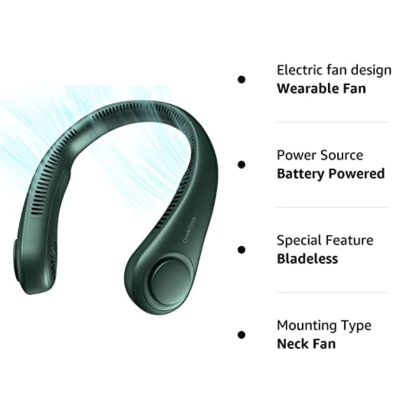 Portable Neck Fan - USB Rechargeable, Waterproof, Adjustable Wearable Fan for Travel, Office & Sports