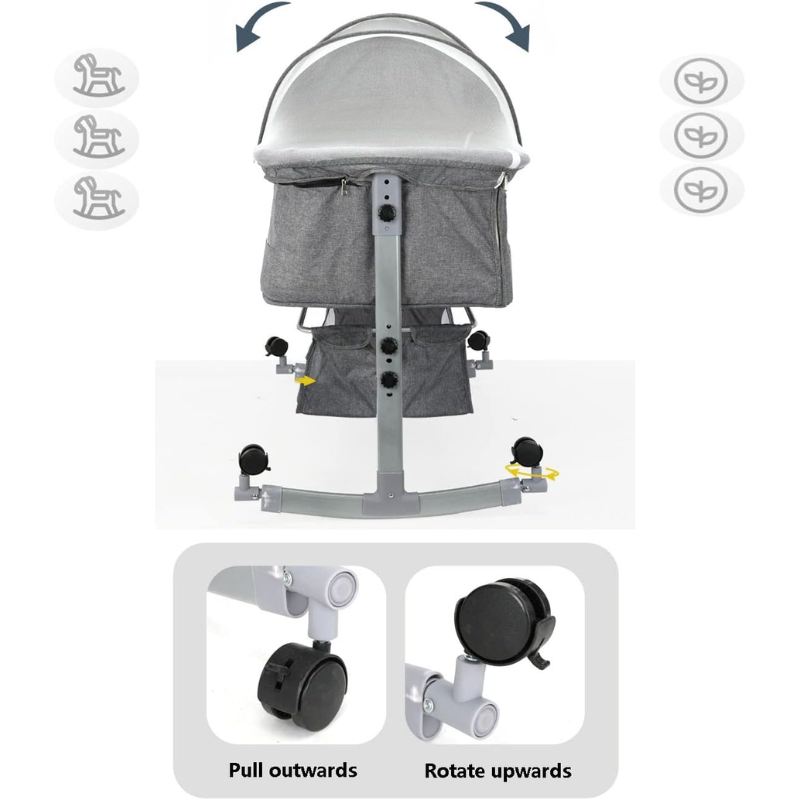 Crib with Mosquito Net, Storage Basket, and Wheels
