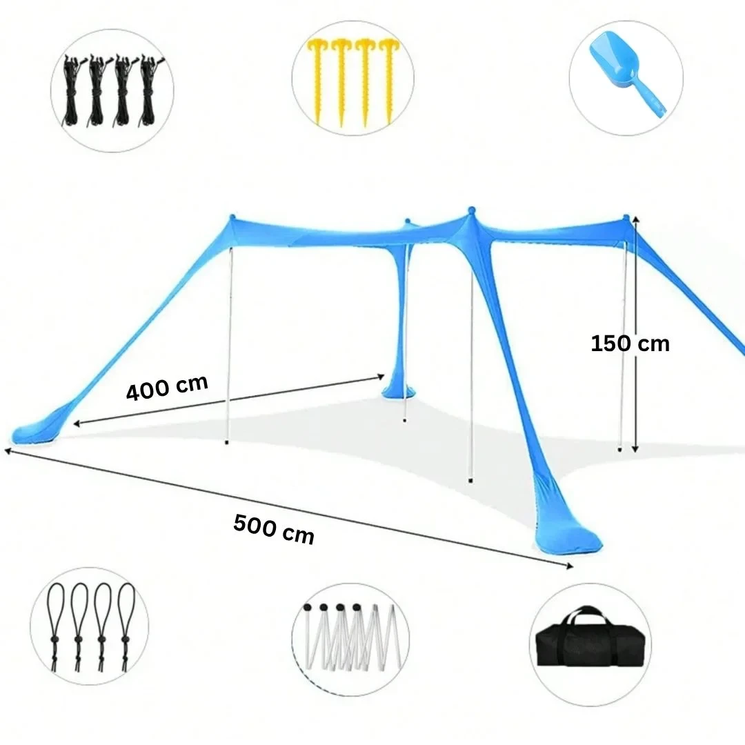 Portable Windproof Beach & Camping Canopy Tent – 5–6 Person Sun Shelter (3m x 3m)