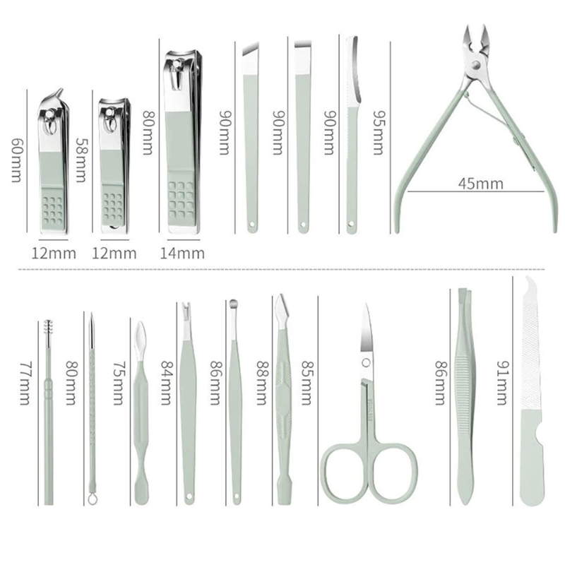 16-Piece Manicure & Pedicure Nail Clipper Set with Travel Case – Professional Grooming Kit