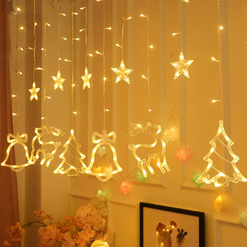 Christmas Curtain String Lights – 138 LED Warm White Window Fairy Lights with Remote & 8 Modes