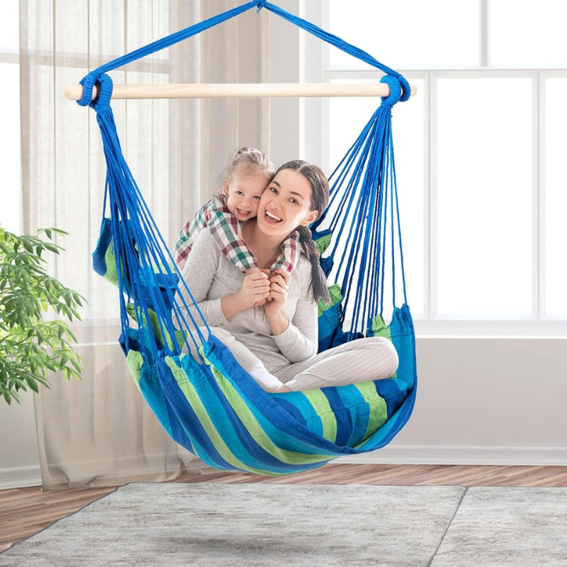 Hammock Hanging Rope Chair with 2 Pillows – Indoor & Outdoor Swing Seat for Ultimate Comfort
