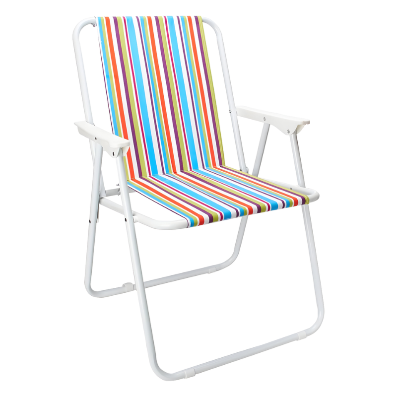 74x56x53cm Lightweight Foldable Outdoor Striped Camping Chair with Armrests – Portable & Durable